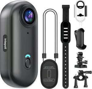 4K Mini WIFI Action Camera 128GB Thumb POV Portable Body Cam Wearable Video Recorder with IPX7 Waterproof Underwater Camcorder, Helmet Mount, Magnetic Sport DV for Bike Cycling, Pet, Vlogging(Black)