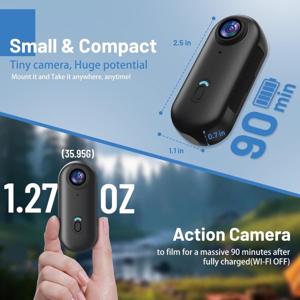 4K Mini WIFI Action Camera 128GB Thumb POV Portable Body Cam Wearable Video Recorder with IPX7 Waterproof Underwater Camcorder, Helmet Mount, Magnetic Sport DV for Bike Cycling, Pet, Vlogging(Black) - Image 2