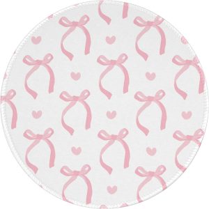 Cute Small Round Mouse Pad Pink Bow Mouse Pads for Desk Kawaii Office Decor Desk Accessories Computer Mousepad Non-Slip Rubber Base Mouse Pad, 7.9×7.9 in, Pink Bow
