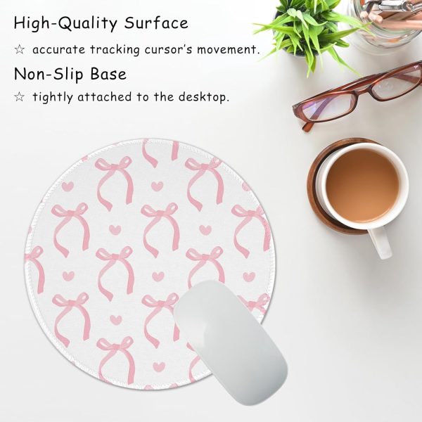Cute Small Round Mouse Pad Pink Bow Mouse Pads for Desk Kawaii Office Decor Desk Accessories Computer Mousepad Non-Slip Rubber Base Mouse Pad, 7.9×7.9 in, Pink Bow - Image 2