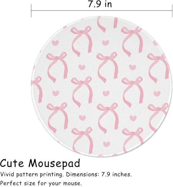 Cute Small Round Mouse Pad Pink Bow Mouse Pads for Desk Kawaii Office Decor Desk Accessories Computer Mousepad Non-Slip Rubber Base Mouse Pad, 7.9×7.9 in, Pink Bow - Image 3