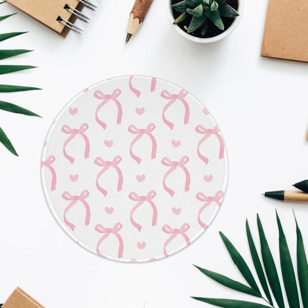 Cute Small Round Mouse Pad Pink Bow Mouse Pads for Desk Kawaii Office Decor Desk Accessories Computer Mousepad Non-Slip Rubber Base Mouse Pad, 7.9×7.9 in, Pink Bow - Image 4