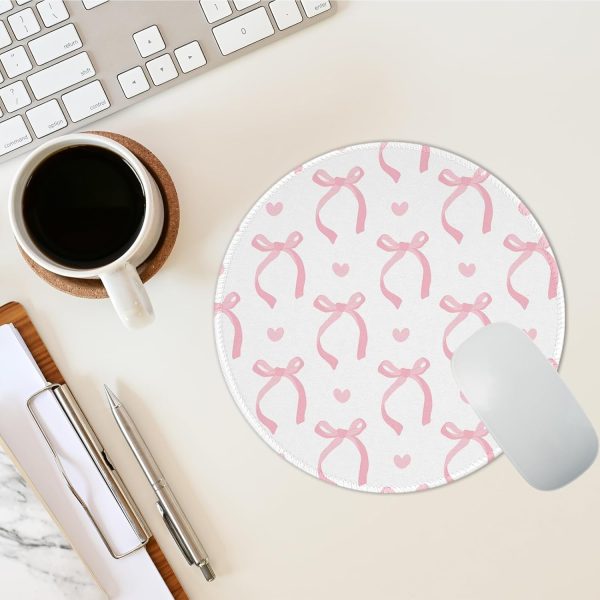 Cute Small Round Mouse Pad Pink Bow Mouse Pads for Desk Kawaii Office Decor Desk Accessories Computer Mousepad Non-Slip Rubber Base Mouse Pad, 7.9×7.9 in, Pink Bow - Image 5