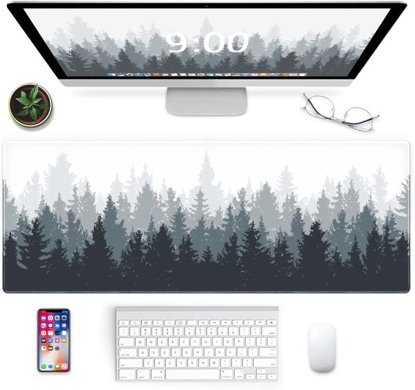 Galdas Gaming Mouse Mat Forest Background Pattern XXL XL Large Mouse Mat Long Extended Mouse Pad Desk Mat Non-Slip Rubber Mice Pads Stitched Edges Thin Pad (31.5 x 11.8 x 0.12 Inches) Tree - Image 2