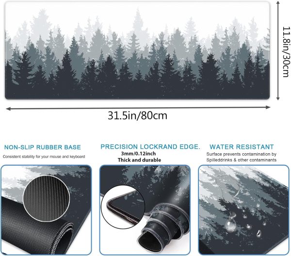 Galdas Gaming Mouse Mat Forest Background Pattern XXL XL Large Mouse Mat Long Extended Mouse Pad Desk Mat Non-Slip Rubber Mice Pads Stitched Edges Thin Pad (31.5 x 11.8 x 0.12 Inches) Tree - Image 3