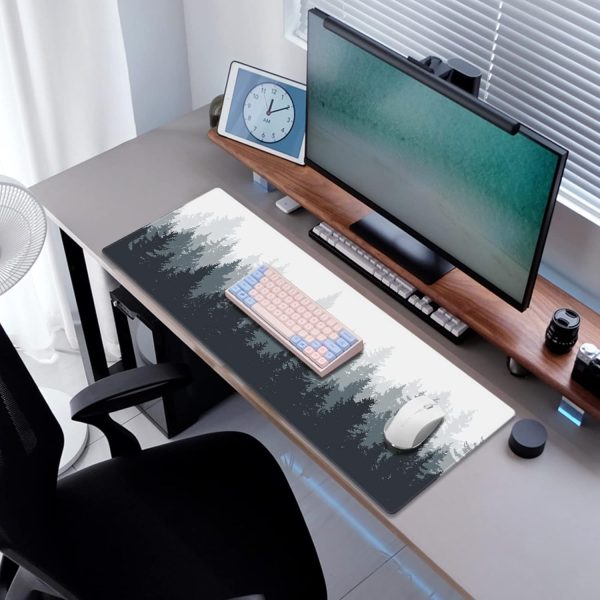 Galdas Gaming Mouse Mat Forest Background Pattern XXL XL Large Mouse Mat Long Extended Mouse Pad Desk Mat Non-Slip Rubber Mice Pads Stitched Edges Thin Pad (31.5 x 11.8 x 0.12 Inches) Tree - Image 6