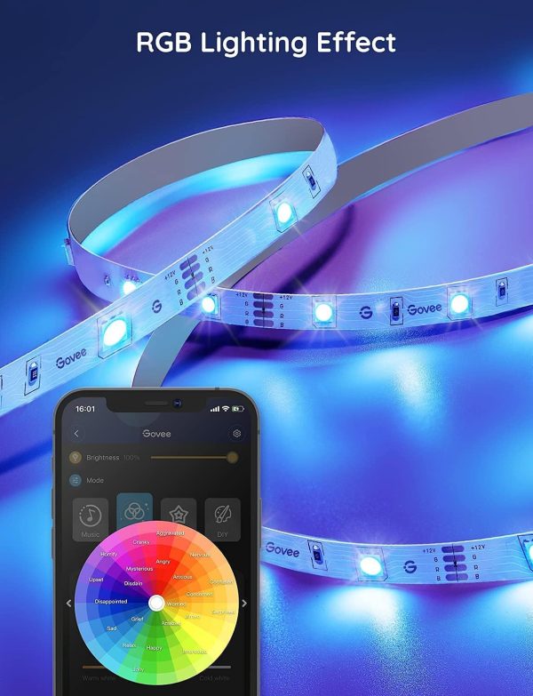 Govee Smart WiFi LED Strip Lights, 50ft RGB Led Strip Lighting Work with Alexa and Google Assistant, Color Changing Light Strip, Music Sync, LED Lights for Bedroom, Home Decor, Easy to Install - Image 7
